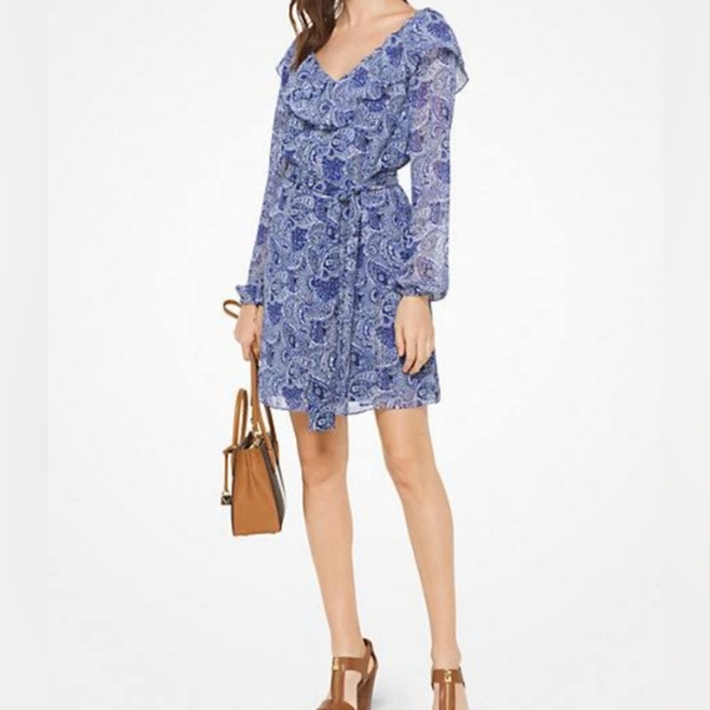 Ruffle Paisely Tie Wasit Dress Size Medium